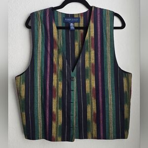 Karen Scott Navy Vest with Green and Yellow Stripes